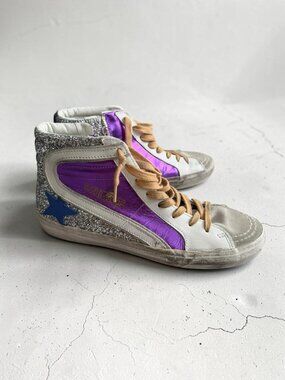GOLDEN GOOSE Women’s Slide Purple Silver Hi Top Sneakers Size 39 / US 9